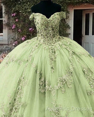 Sage Lace Off Shoulder 15 Ball Gown Dresses