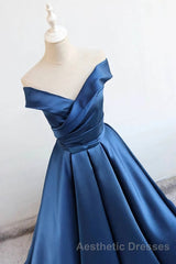 Satin A-line Off-the-Shoulder Evening Prom Dresses,Elegant  Long Evening Prom Dresses,Graduation Dresses