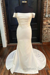 Satin Off-The-Shoulder Mermaid Long Wedding Dresses