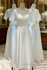 Satin Short Sleeve Short Wedding Dresses
