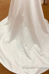 Satin Spaghetti Straps Backless Long Wedding Dresses