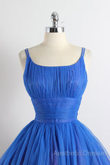 Scoop Neckline Royal Blue Party Dresses, A-Line Spaghetti Strap Short Evening Dresses