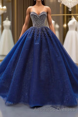 Sequined Navy Blue Quinceanera Dresses Ball Gown Dresses
