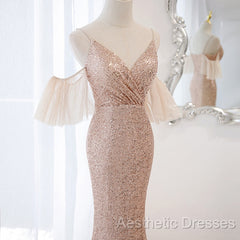 Sequins And Tulle Mermaid Long Party Dresses Evening Prom Dresses, Off Shoulder Formal Dresses