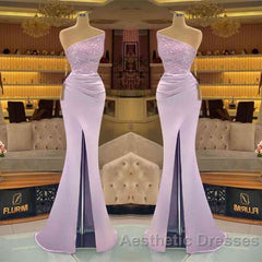 Sequins Formal Dresses Light Purple Mermaid Evening Prom Dresses Long Slit Strapless