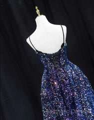 Sequins V-Neckline Short Straps Homecoming Dresses, Short Sequins Evening Prom Dresses