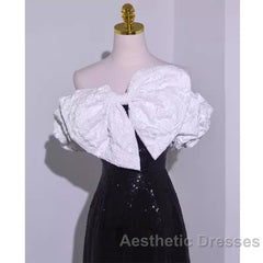 Sexy A Line Off The Shoulder Long Black Sequin Evening Prom Dresses