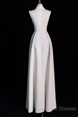 Sexy A Line Satin Party Dresses Long White Evening Prom Dresses