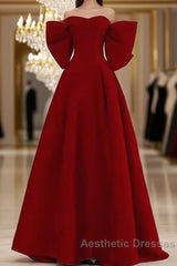 Sexy A Line Strapless Red Long Evening Prom Dresses