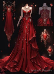 Sexy A Line Sweetheart Chiffon Red Floor Length Evening Dress Prom Dresses With Beads