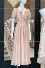 Sexy A Line V Neckline Pink Chiffon Beach Dresses WomenS Vacation Dresses