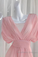 Sexy A Line V Neckline Ruffled Pink Chiffon Beach Dresses WomenS Vacation Dresses