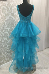Sexy Asymmetrical V-Neck Tulle Evening Prom Dresses