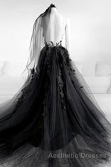 Sexy Backless Appliques Black Lace Long Evening Prom Dresses, Black Lace Formal Dresses, Black Evening Dresses
