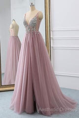 Sexy Backless Evening Prom Dresses V Neckline, Evening Dresses, Formal Dresses, Graduation School Party Dance Dresses