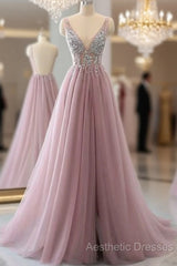 Sexy Backless Evening Prom Dresses V Neckline, Evening Dresses, Formal Dresses, Graduation School Party Dance Dresses