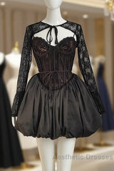 Sexy Ball Gown Spaghetti Straps Black Lace Travel Vacation Dresses Short Satin Birthday Dresses