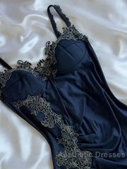 Sexy Bodycon Mermaid Straps Long Navy Blue Lace Evening Prom Dresses Party Dresses