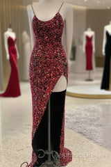 Sexy Iridescent Burgundy Sequin Evening Prom Dresses Straps Glitter Evening Dresses Uk