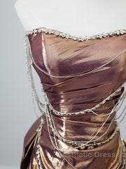 Sexy Mermaid Strapless Sequin Brown Long Evening Prom Dresses