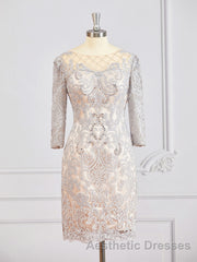 Sheath/Column Bateau Short/Mini Chiffon Mother of the Bride Dresses With Appliques Lace