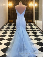 Sheath/Column Spaghetti Straps Sweep Train Tulle Evening Prom Dresses With Sequin