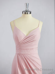 Sheath/Column V-neck Sweep Train Stretch Crepe Bridesmaid Dresses with Leg Slit