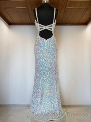 Sheath/Column V-neck Sweep Train Velvet Sequins Evening Prom Dresses With Leg Slit
