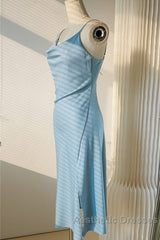 Sheath Light Sky Blue Cowl Neck Mini Bridesmaid Dresses