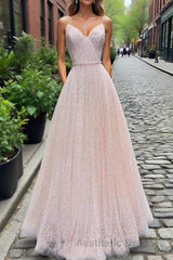Shiny Sequins V Neck Pink Long Evening Prom Dresses, V Neck Pink Formal Graduation Evening Dresses