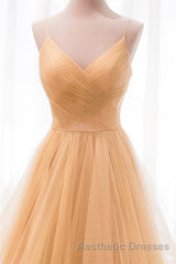 Shiny V Neck Backless Golden Long Evening Prom Dresses, Backless Golden Formal Dresses, Golden Evening Dresses