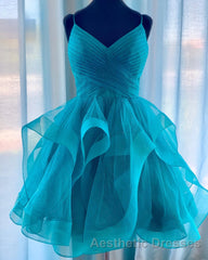 Shiny V Neck Short Blue Green White Evening Prom Dresses, Shiny Short V Neck Formal Homecoming Dresses