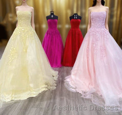 Wine Red Floral Lace Strapless A-Line Evening Prom Dresses