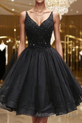 Short Black Lace Evening Prom Dresses, Short Black Lace Homecoming Graduation Dresses