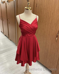 Short Burnt Orange Satin Cocktail Dresses V-neck Semi Formal Dresses