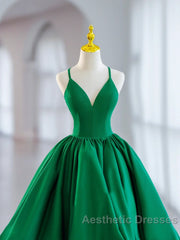 Short Green V Neck Satin Evening Prom Dresses, Short Green V Neck Satin Formal Homecoming Dresses