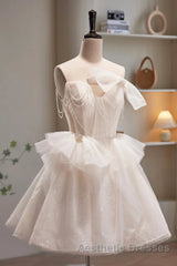 Short Light Champagne Tulle Evening Prom Dresses, Short Champagne Tulle Formal Homecoming Dresses