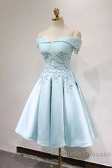 Short Off Shoulder Evening Prom Homecoming Dresses Lace Embroidery