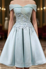 Short Off Shoulder Evening Prom Homecoming Dresses Lace Embroidery