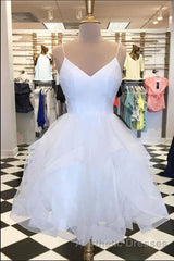 Short V Neck Puffy Evening Prom Dresses, Short V Neck Formal Homecoming Dresses