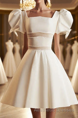 Short White Beaded Evening Prom Dresses, Short White Beaded Formal Homecoming Dresses