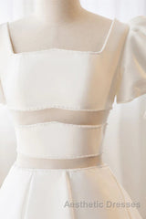 Short White Beaded Evening Prom Dresses, Short White Beaded Formal Homecoming Dresses
