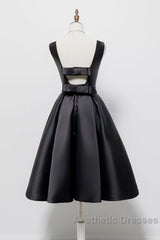 Simple  A-Line Satin Black Short Evening Prom Dresses, Black Homecoming Dresses