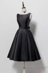 Simple  A-Line Satin Black Short Evening Prom Dresses, Black Homecoming Dresses