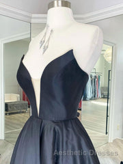 Simple black satin long Evening Prom Dresses, black evening Dresses