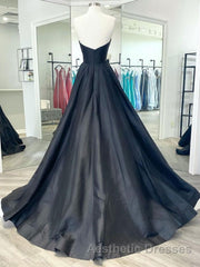 Simple black satin long Evening Prom Dresses, black evening Dresses