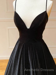 Simple Black velvet long Evening Prom Dresses, black evening Dresses