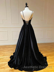 Simple Black velvet long Evening Prom Dresses, black evening Dresses