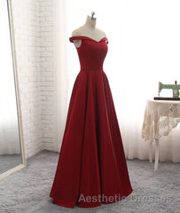 Simple burgundy off shoulder long Evening Prom Dresses, burgundy evening Dresses