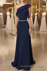 Simple chiffon dark blue long Evening Prom Dresses, bridesmaid Dresses